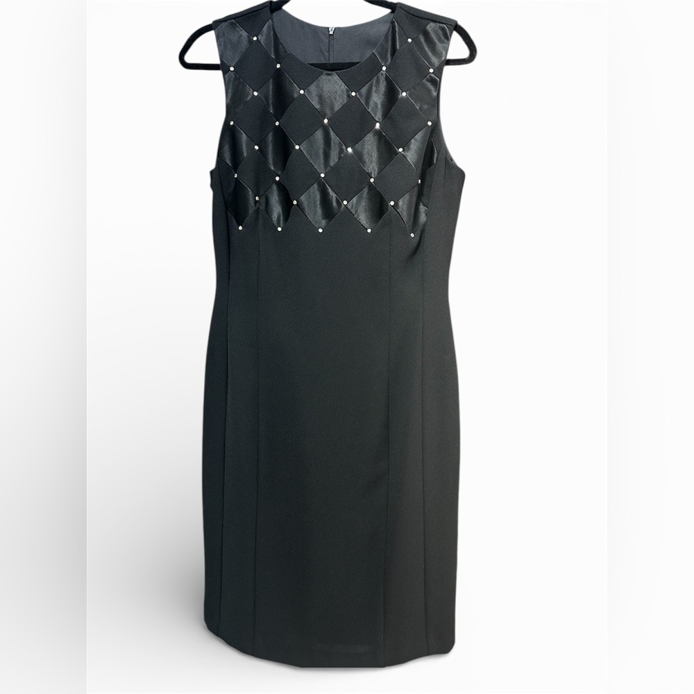 2 Pieces of Joseph Ribkoff Black Midi Dress with Geometric Accents and Blazer - Picture 2 of 12